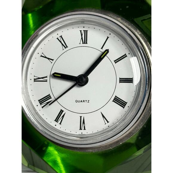 Green Cut Glass Desk Clock - Picture 2 of 4